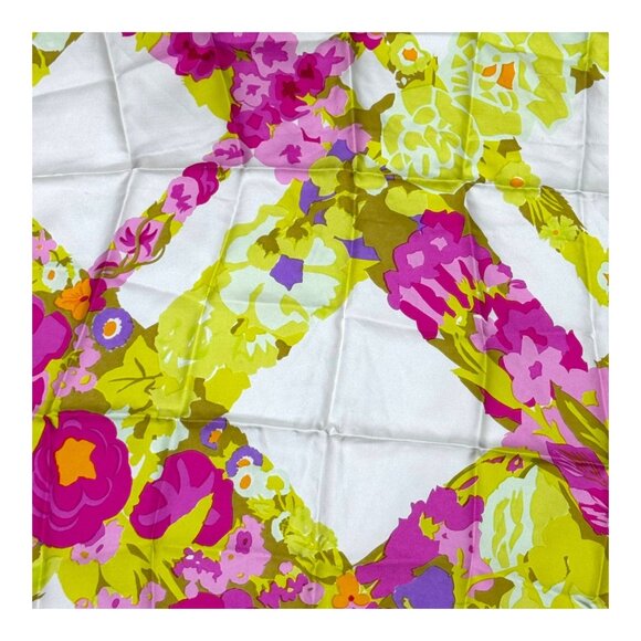 Vintage Jeanne Lanvin Paris 100% Silk Scarf 29" Floral Lattice Made In France - Picture 2 of 7